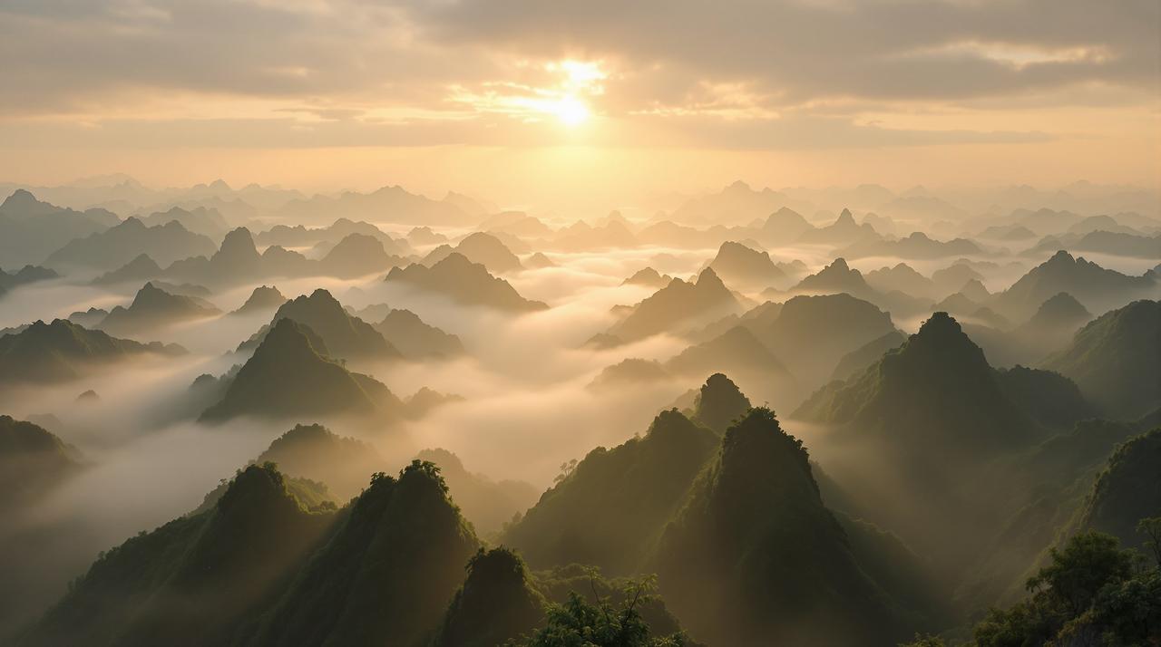快影品牌背景 - 群山之巅 快影 - 壮阔山川晨雾航拍全景
